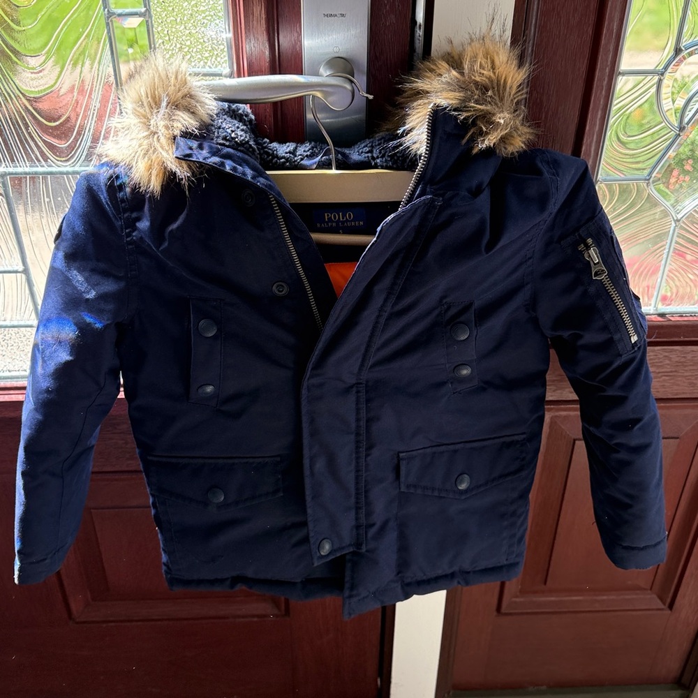 Polo by Ralph Lauren Navy Kids Jacket with Faux Fur Hood